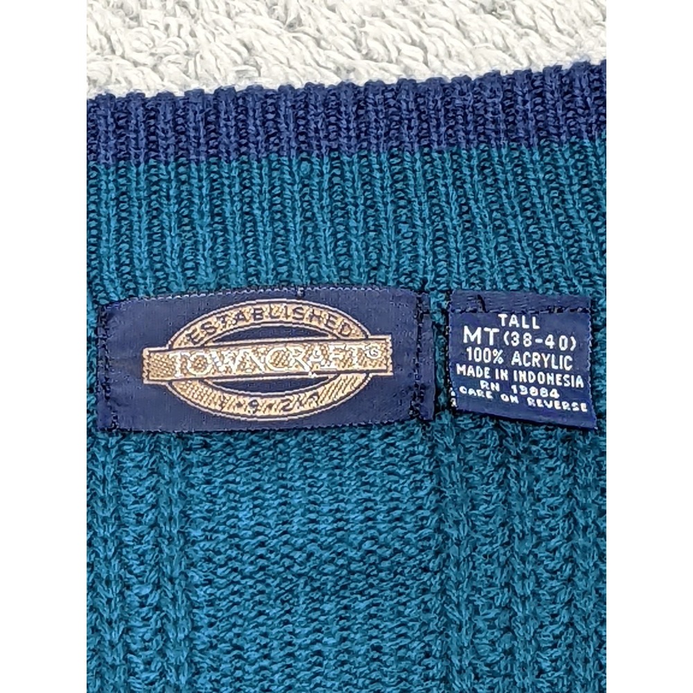 Towncraft Cardigan Sweater Knit Teal‎ Blue MT Tall 38–40 Grandpa Core Y2K Soft - Picture 5 of 12